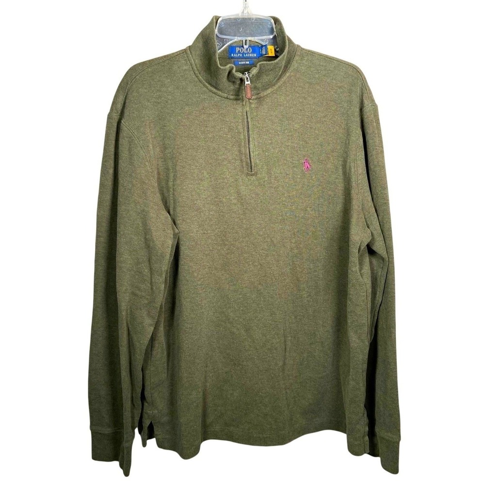 Polo Ralph Lauren Estate Rib Quarter Zip Pullover Mens Large Olive Green Cotton